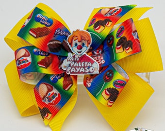 Mexican Candy Hair Bow: Paleta Payaso Resin, Rainbow Ribbon