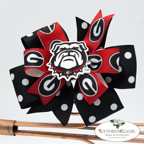 Georgia Inspired Hair Bow | Handmade Epoxy Resin Center | Can be made as a Dog Collar Bow | Game Day Accessory | Clip to Purse or Hatband