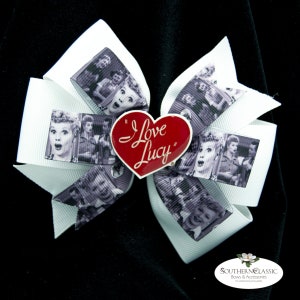 I Love Lucy inspired Bow | Handmade Epoxy Resin Heart Center | Black & White TV Show Scenes | Retro Bow | Ask About Matching Earrings
