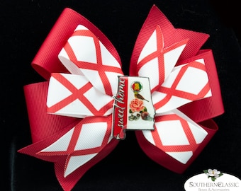 Sweet Home Alabama Boutique Hair Bow | Handmade Epoxy Resin Center | Alabama State Flag Hair Bow | Unique Design | Babies to Big Girls