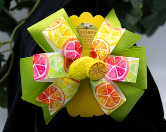 Citrus Slices Stacked Boutique Bow | Resin Lemon Center | Foodie Bow | For Babies to Big Girls | Apple Green Fruit Bow | For Any Occasion