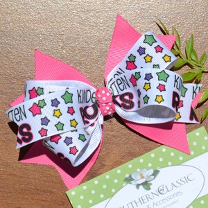 Kindergarten Rocks  | Hot Pink and White Back to School Hair Bow | Little Girls will love to Rock this Bow at Kindergarten
