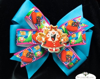 Candy game inspired stacked boutique bow | Game Icons Ribbon | Handmade Epoxy Resin Character Center | Babies to Big Girls