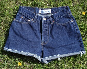 CUT OFF SHORTS /waist 28/ ( size 3/4) 90s, button fly, dark wash