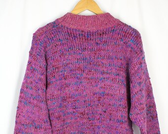 90's Pink & Rainbow Marled Sweater | boxy wool blend slouchy sweater