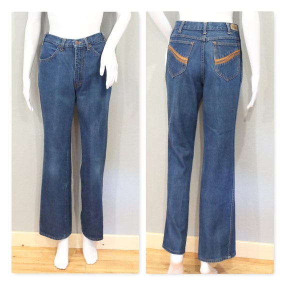 70s WESTERN JEANS/waist 27-28 inches/ western leat