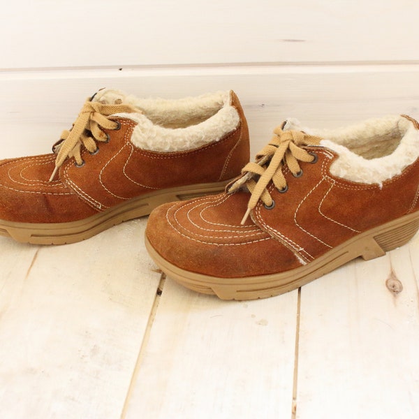 60s 70s LOAFERS | suede faux shearling lace up