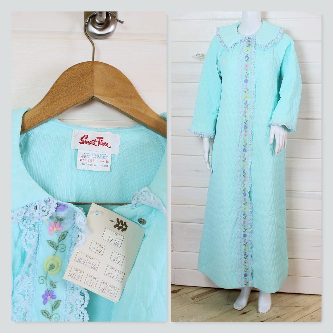 VINTAGE QUILTED NIGHTGOWN Robin Egg Blue, Lace, Floral, 60s, Etsy