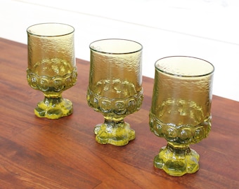 Copas de agua vintage franciscanas de Madeira verde - Juego de 3 de mediados de siglo