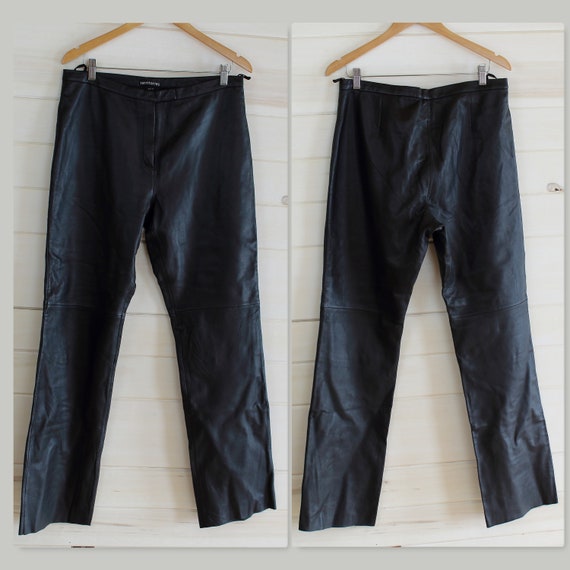 BLACK LEATHER PANTS | waist 33-34 inches| 90s, ne… - image 1