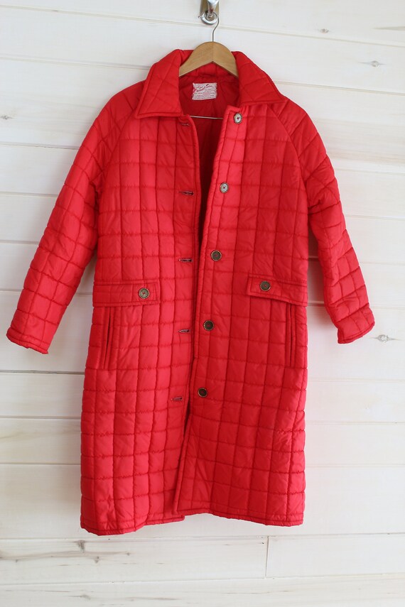 70's VINTAGE QUILTED JACKET vintage red puffer long… Gem