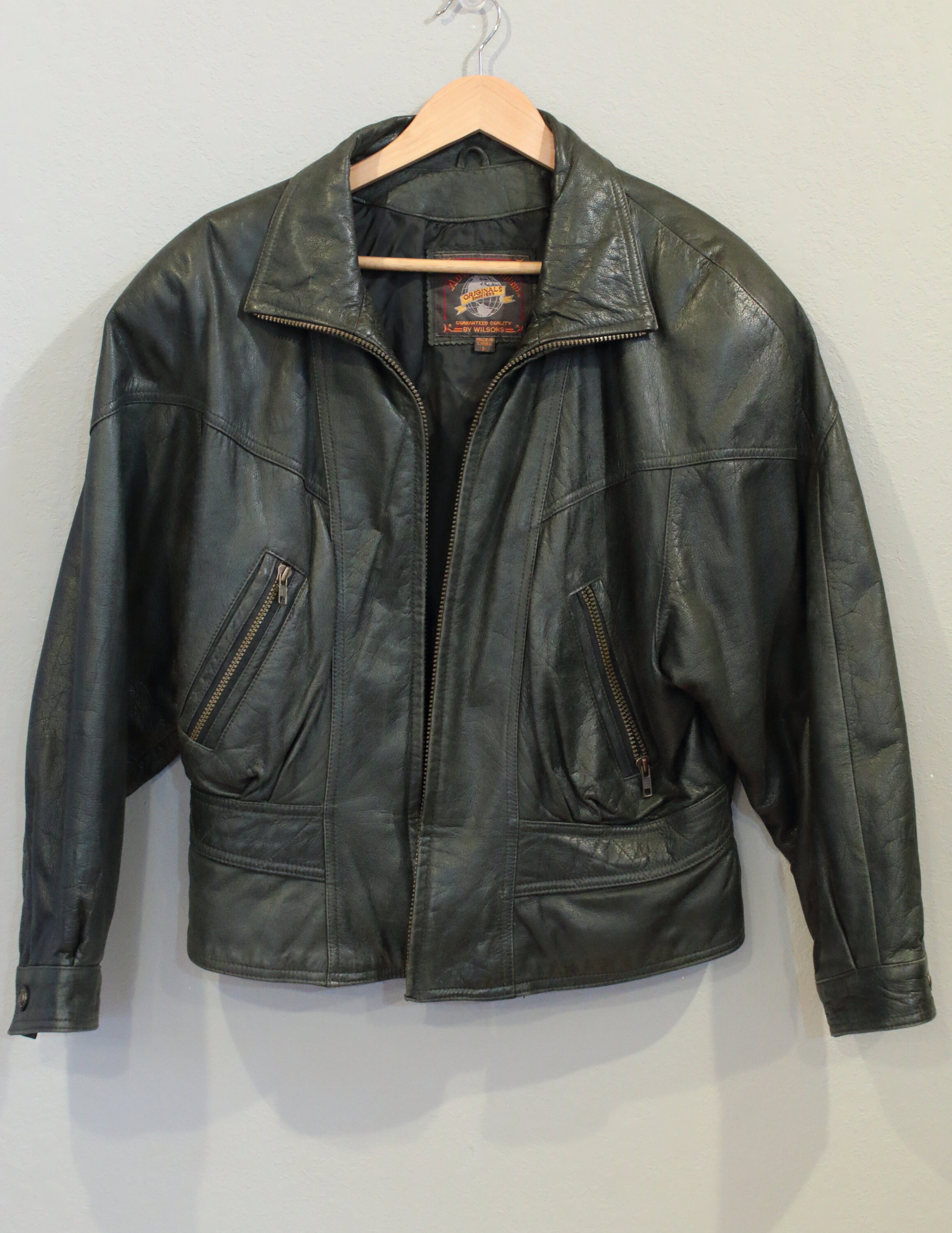 GREEN LEATHER BOMBER jacket 80s leather jacket | Etsy