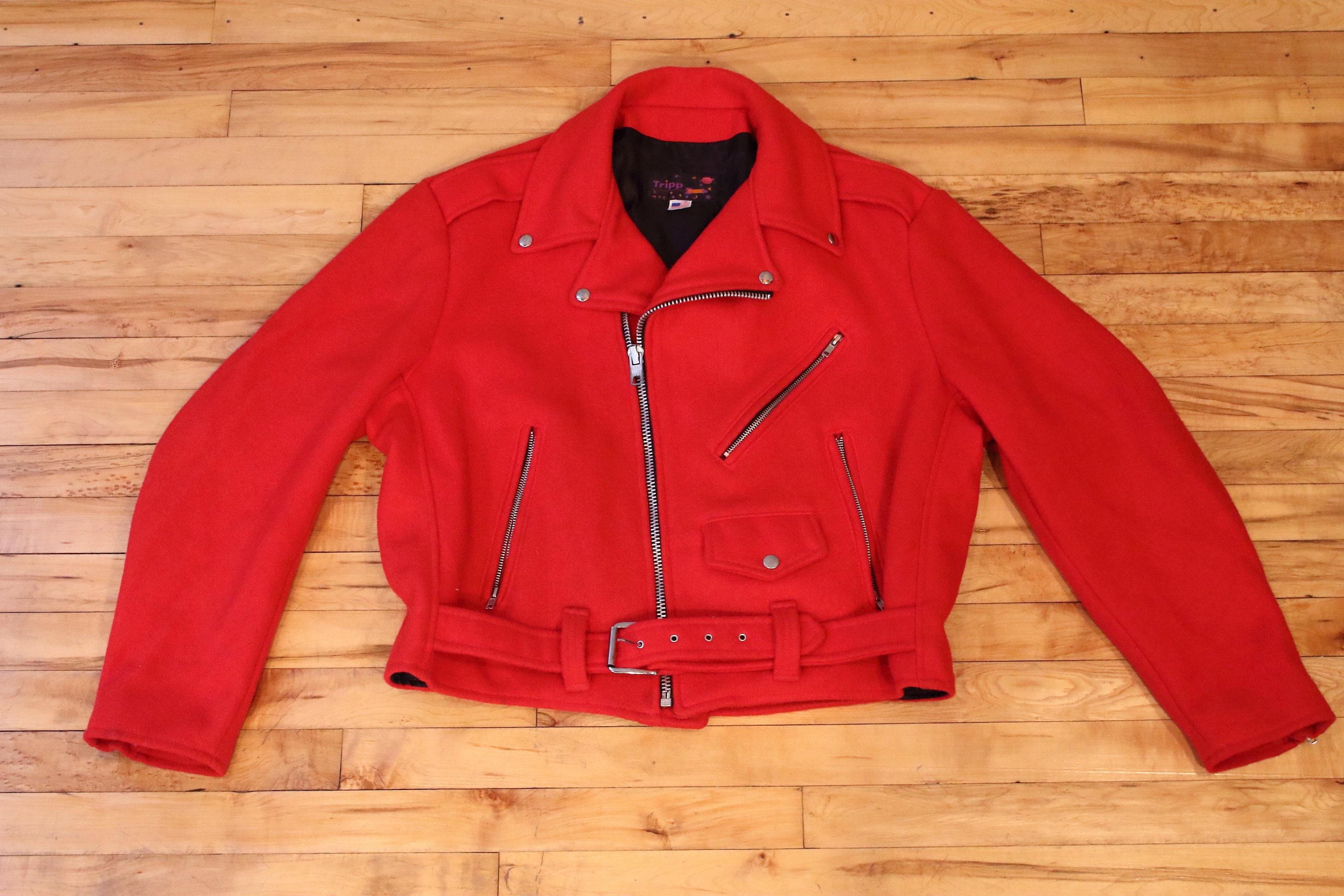 TRIPP NYC MOTO Jacket Red 80s Jacket Biker Motorcyle Wool - Etsy