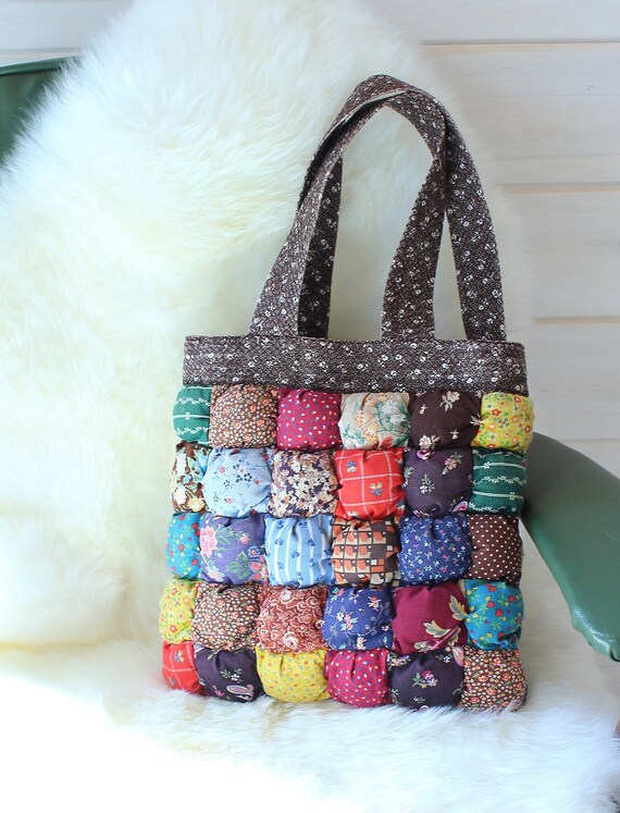 60s quilted puffy patchwork purse rainbow, homemade… Gem
