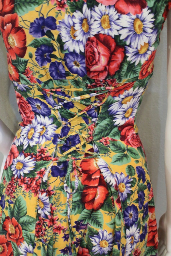 90's FLORAL DRESS| button up, yellow, corset back… - image 7