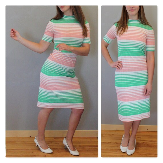 pink and green striped dress