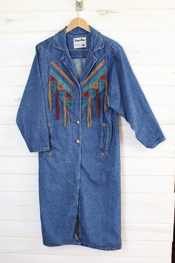 Vintage Southwest Denim and Leather Trench Coat Du