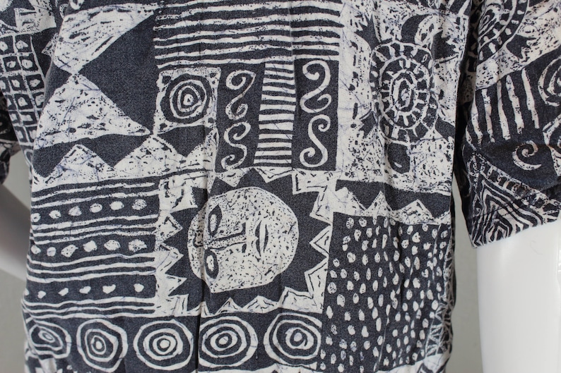 Vintage Hawaiian Shirt celestial black and white sun and turtles