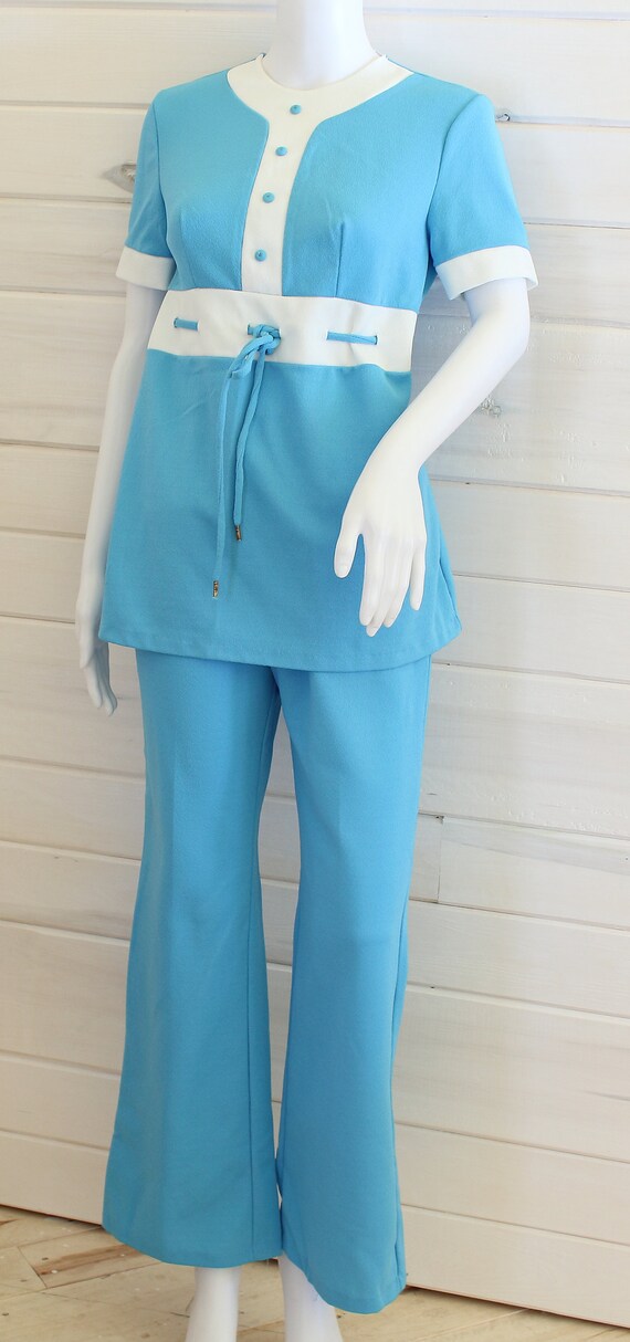 60's-70's pantsuit | sailor suit | blue, white, r… - image 3