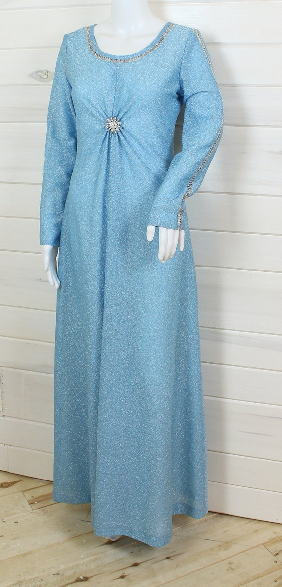 BLUE METALLIC DRESS | lame, long sleeve, starburs… - image 5