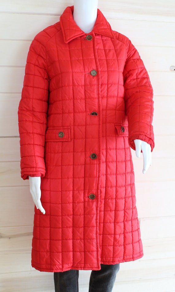 70's VINTAGE QUILTED JACKET vintage red puffer long… Gem