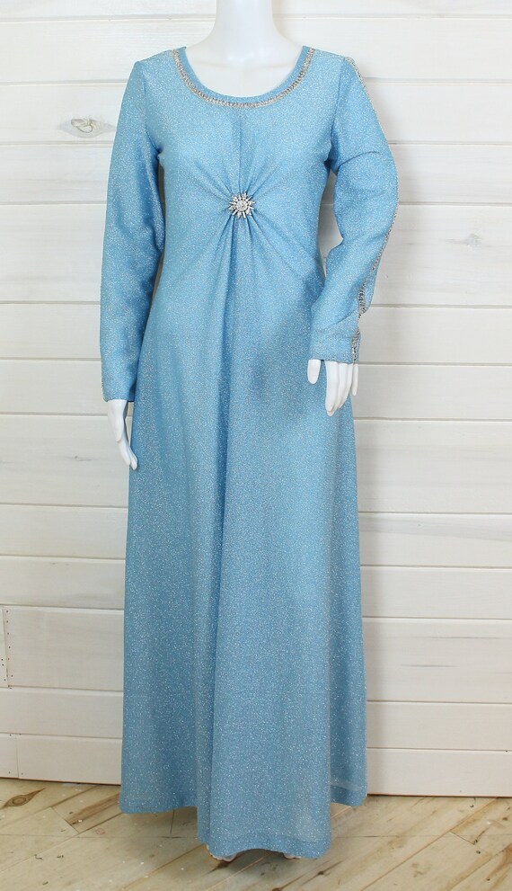 BLUE METALLIC DRESS | lame, long sleeve, starburs… - image 2