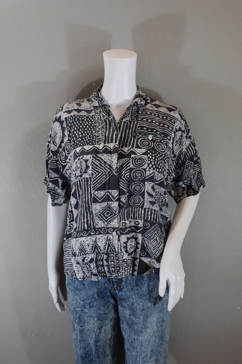 Vintage Hawaiian Shirt celestial black and white sun and turtles