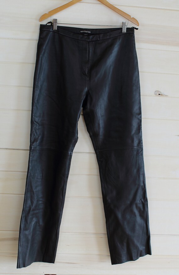 BLACK LEATHER PANTS | waist 33-34 inches| 90s, ne… - image 2
