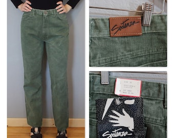 GREEN JEANS/ waist 30-31 inches/ vintage, utitlity pants, green pants