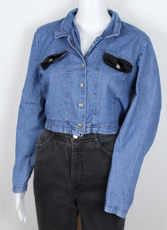 CROPPED DENIM JACKET lightweight, velvet trip, 90s - image 4