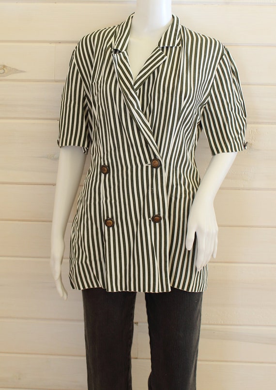 SHORT SLEEVE BLAZER | striped, vintage, pinstripe