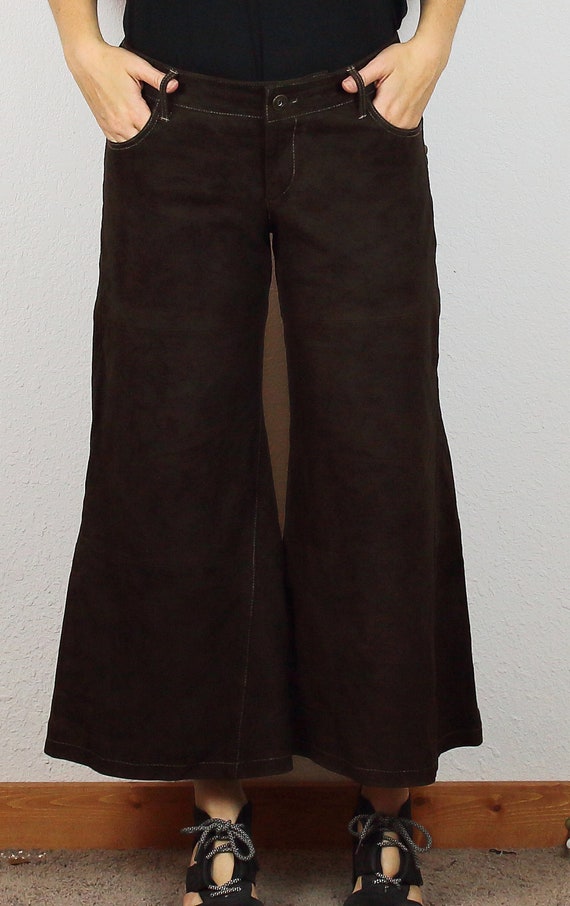 90's LEATHER PANTS| low rise, wide leg, flared, b… - image 2