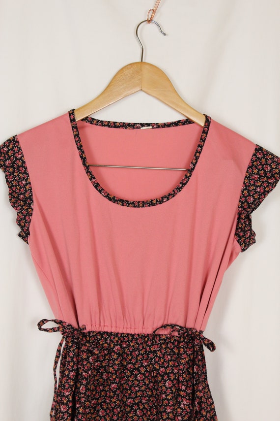 60's-70's FLORAL DRESS | pink, black - image 8