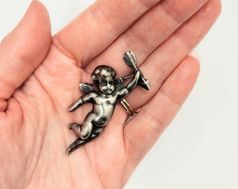 STERLING SILVER Cupid pin | cherub,angel,silver,brooch, Victorian