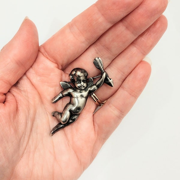 STERLING SILVER Cupid pin | cherub,angel,silver,brooch, Victorian