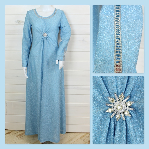 BLUE METALLIC DRESS | lame, long sleeve, starburs… - image 1