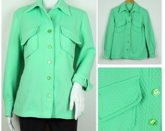 70s MINT SHACKET | waffle knit, mint green, warm, barrymore collar, 60s, retro