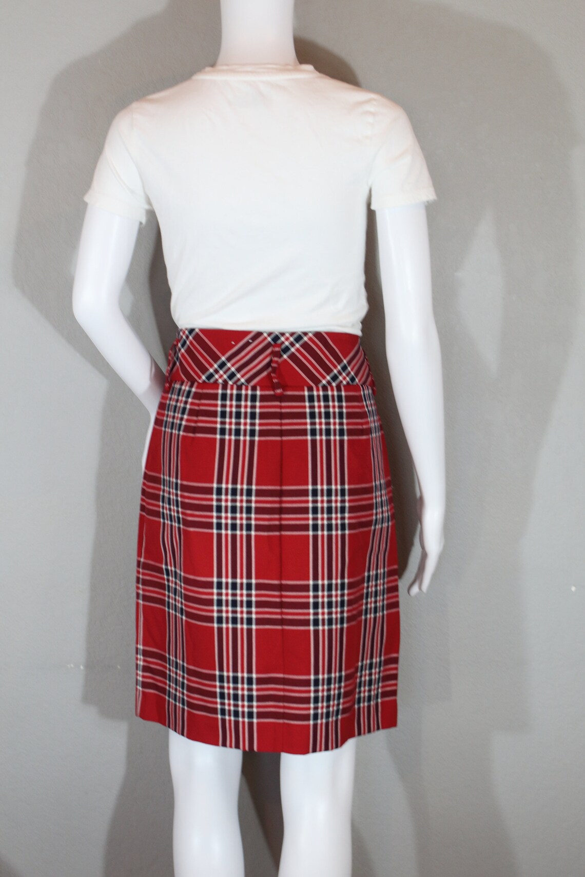 Y2K PLAID MIDI SKIRT/31 inch waist/red checker plaid Tommy | Etsy