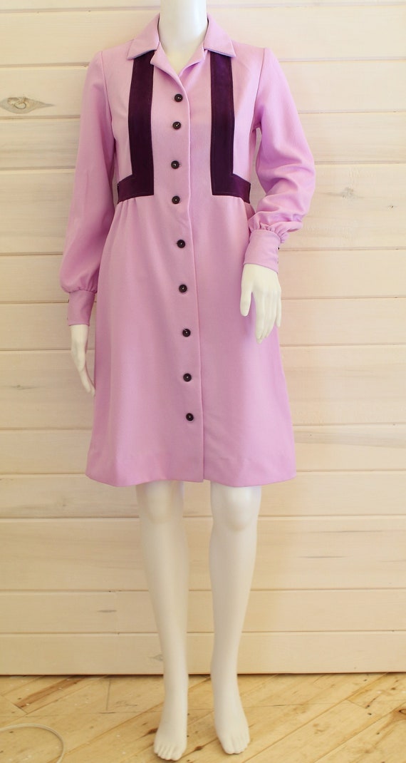 VINTAGE 60s DRESS| purple, contrast, faux suede,sh