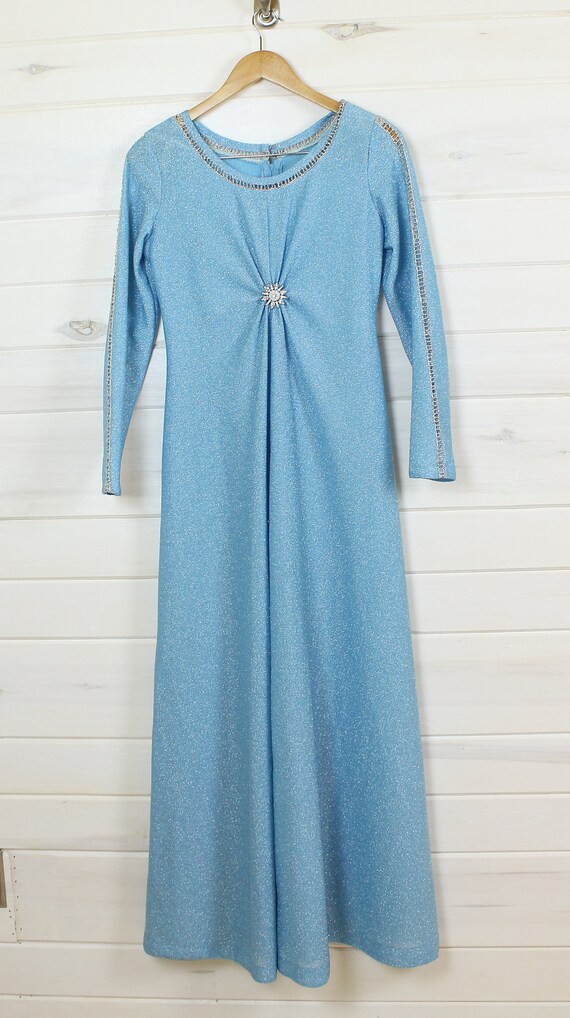 BLUE METALLIC DRESS | lame, long sleeve, starburs… - image 7
