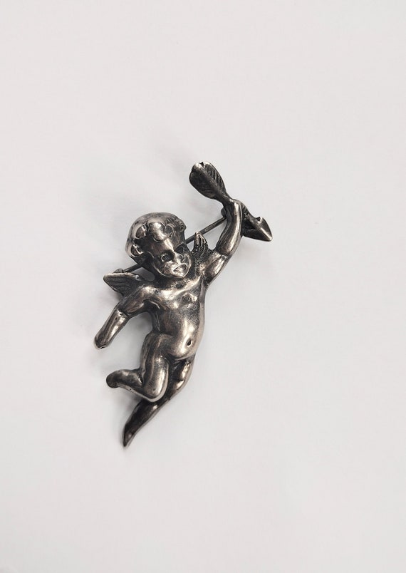 STERLING SILVER Cupid pin | cherub,angel,silver,b… - image 2