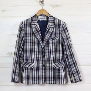 VINTAGE PLAID BLAZER 70s, 60s, clueless, womens, cotton image 1