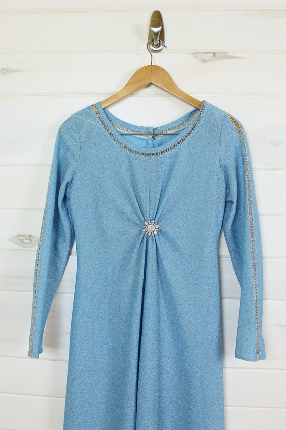BLUE METALLIC DRESS | lame, long sleeve, starburs… - image 10