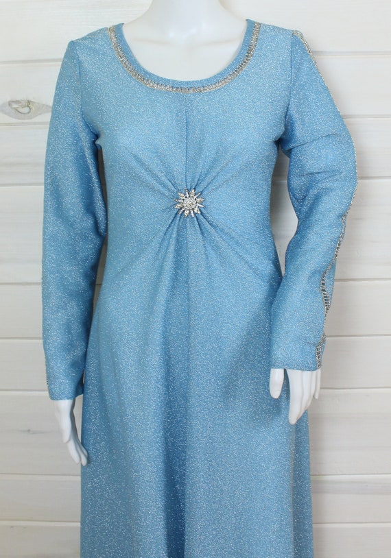 BLUE METALLIC DRESS | lame, long sleeve, starburs… - image 9
