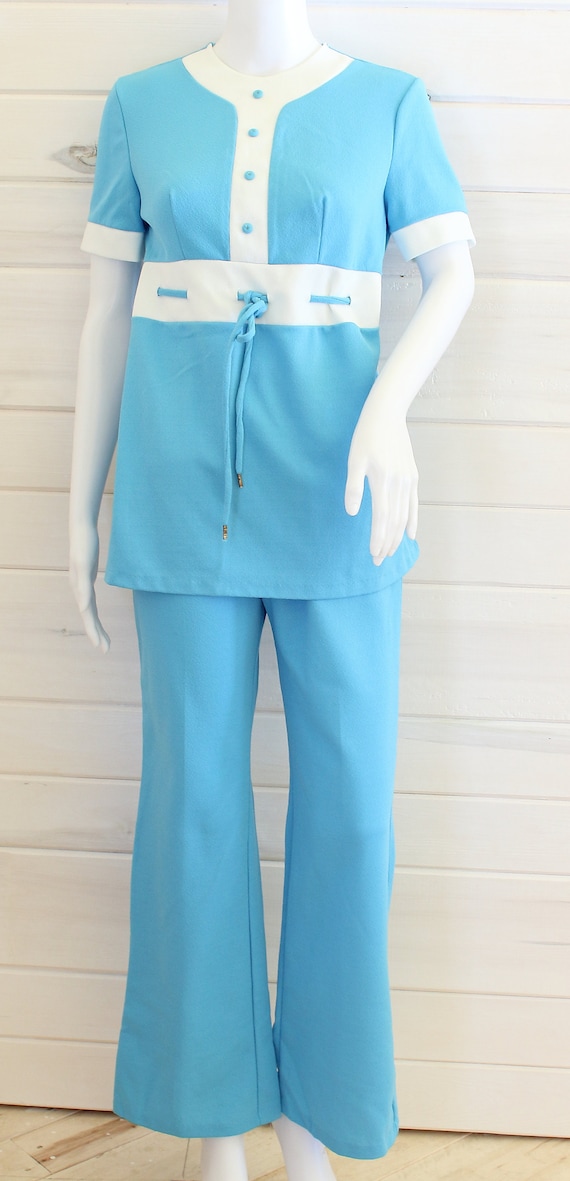 60's-70's pantsuit | sailor suit | blue, white, r… - image 2
