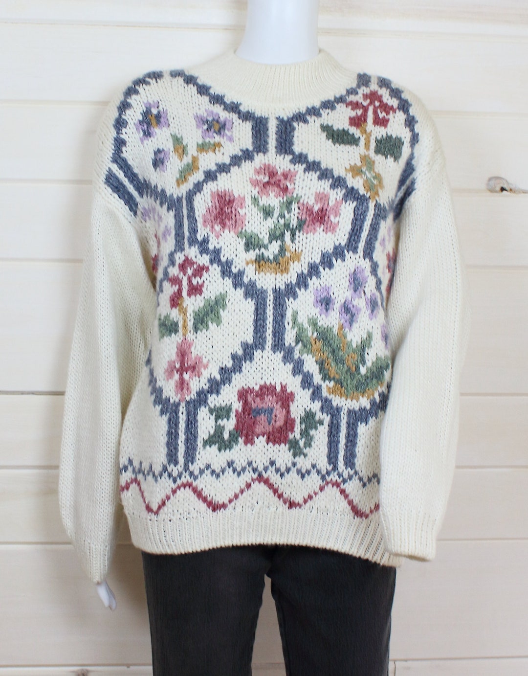 VINTAGE FLORAL SWEATER Pastel Argylewhite Grandma Etsy