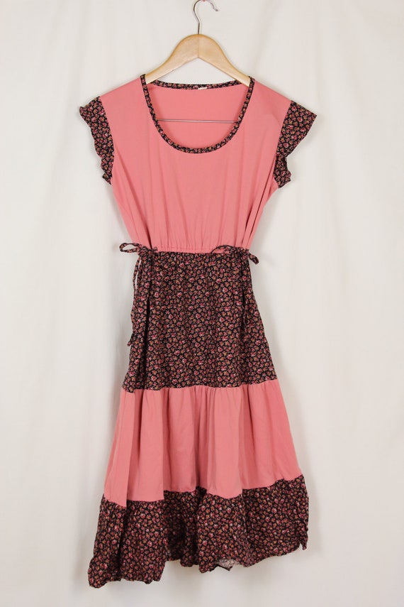 60's-70's FLORAL DRESS | pink, black - image 7