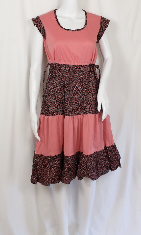 60's-70's FLORAL DRESS | pink, black - image 2