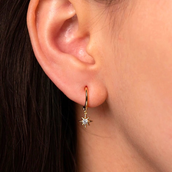 Tiny Star Dangle Earrings North Star Drop Earrings Charm Gold
