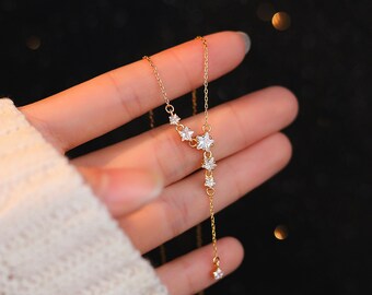 Dainty Star Zircon Silver Necklace, Gypsophila Pendant Choker, Charm Star Necklace, Minimalist Gold Necklace, Anniversary Gifts for Her